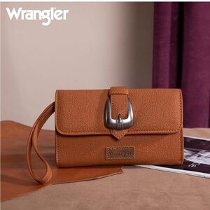 Wrangler Brown Leather Wristlet Clutch